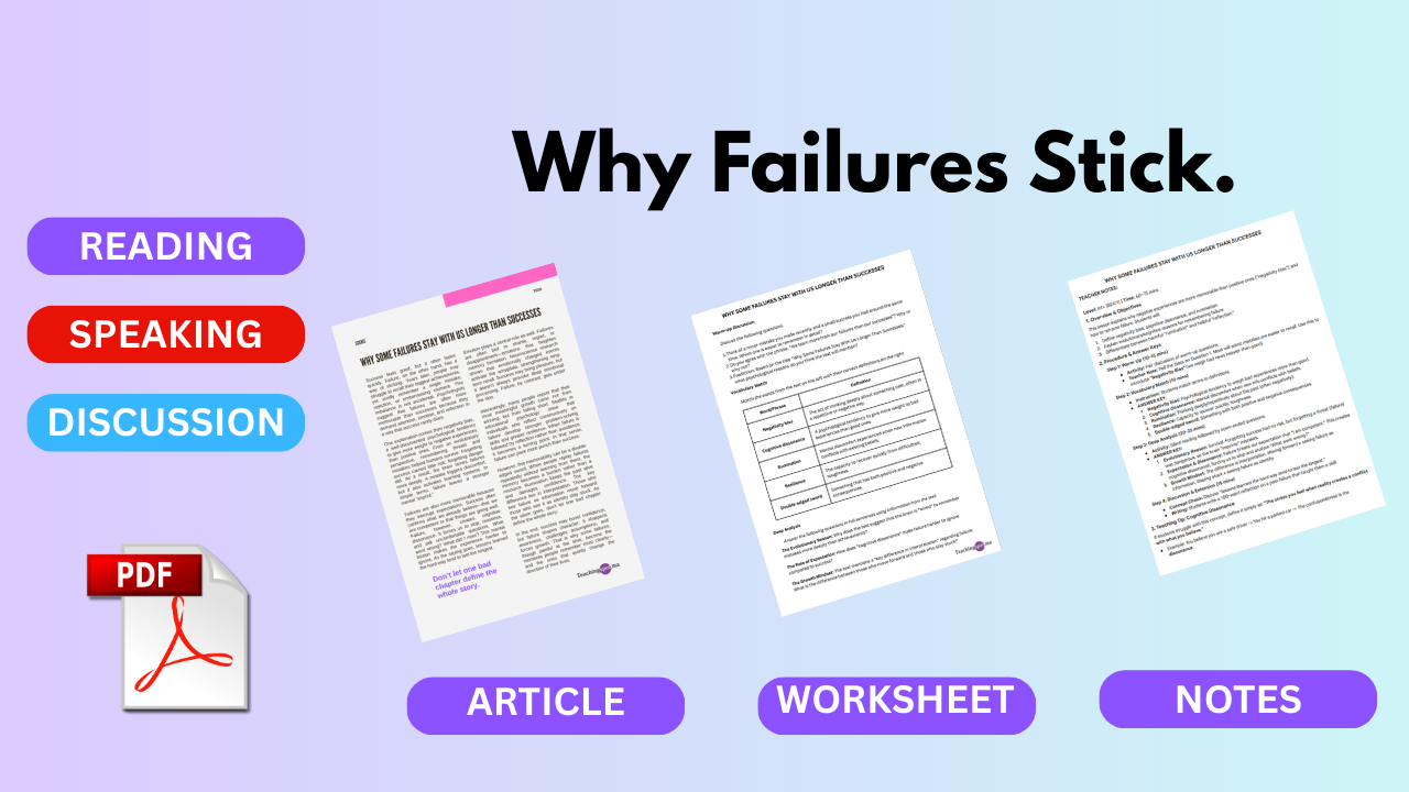 Why Failures Stick: Reading & Vocabulary Lesson (Intermediate+) - Preview